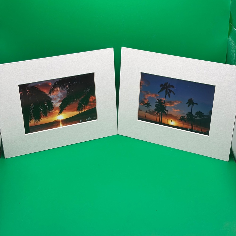 Hawaii Aloha Sunset Palm Tree Photographs 10x8 KT Signed Coastal Art Lot of 2